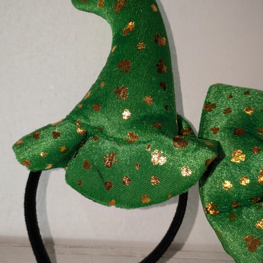 Festive Shamrock Green and Gold Party Hat Headband & Bow Tie